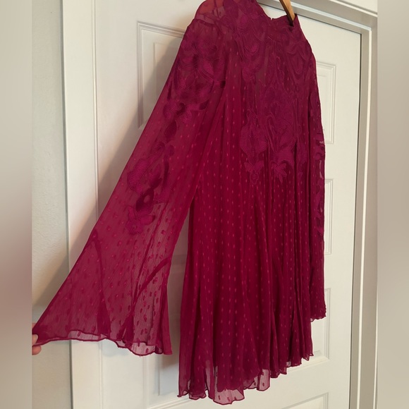 Free People Magenta Embroidered Flowy Bell Sleeve Dress - Picture 1 of 3